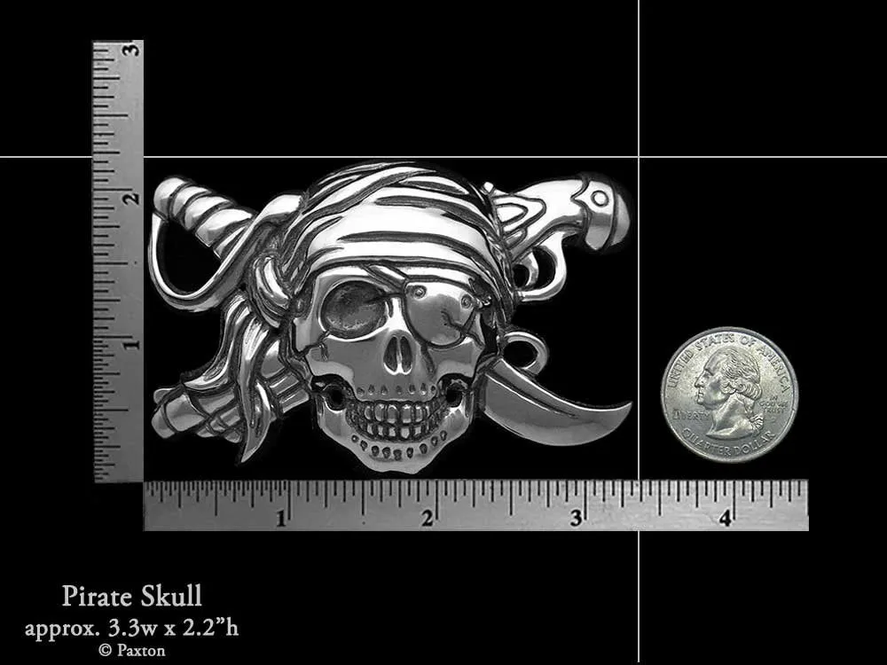 Pirate Skull Belt Buckle Sterling Silver or Yellow Brass