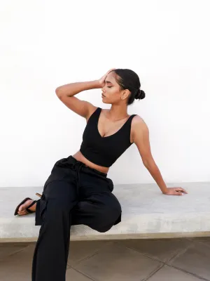 Plunging Neck Line Back Tie-Up Crop Top