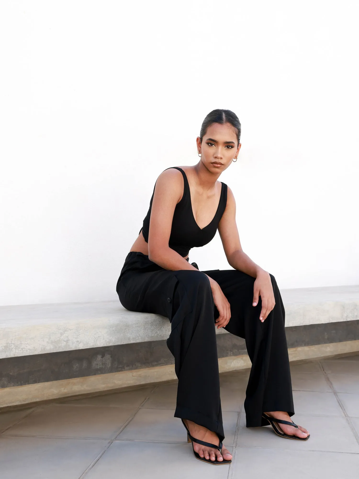 Plunging Neck Line Back Tie-Up Crop Top