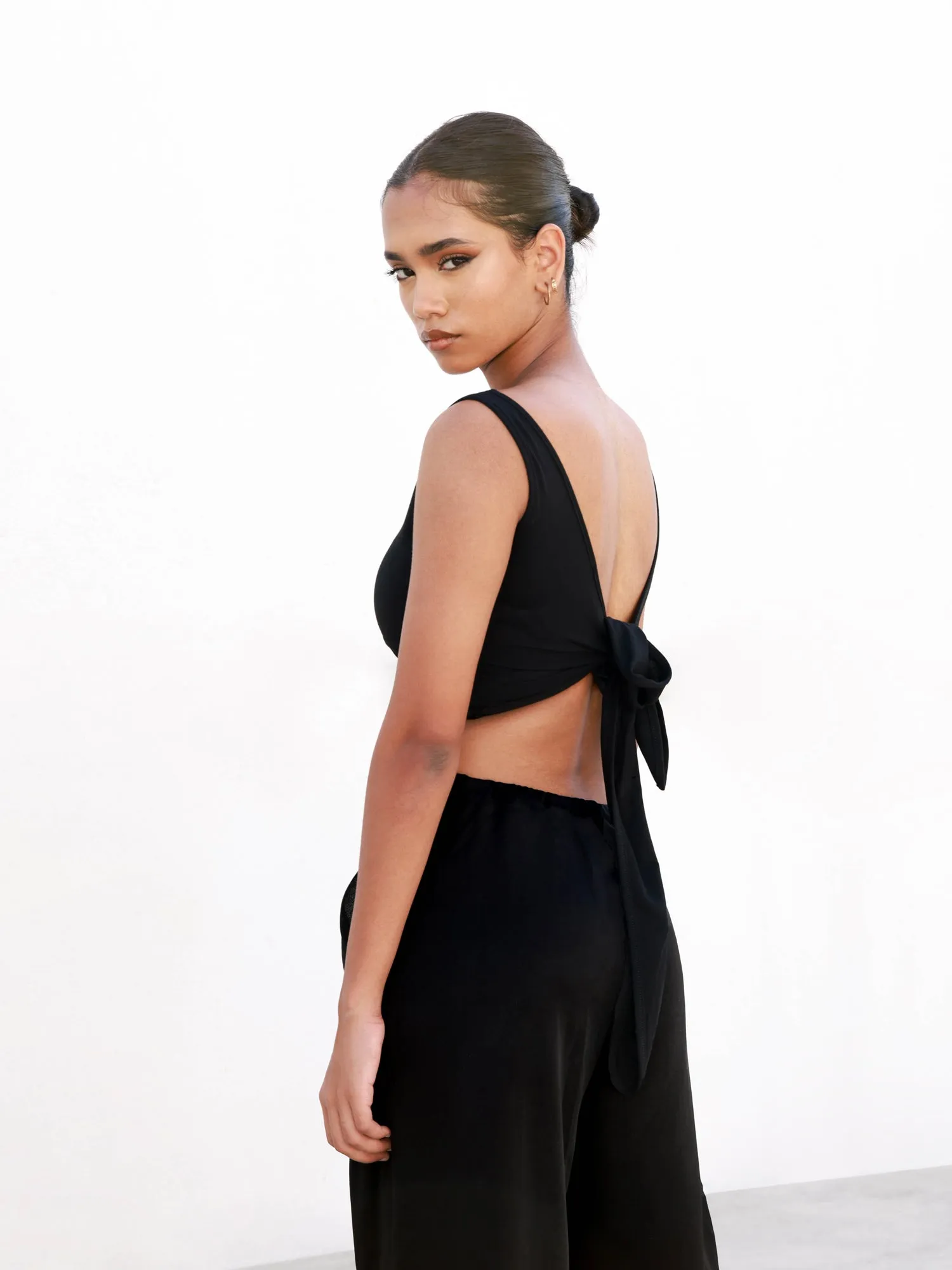 Plunging Neck Line Back Tie-Up Crop Top