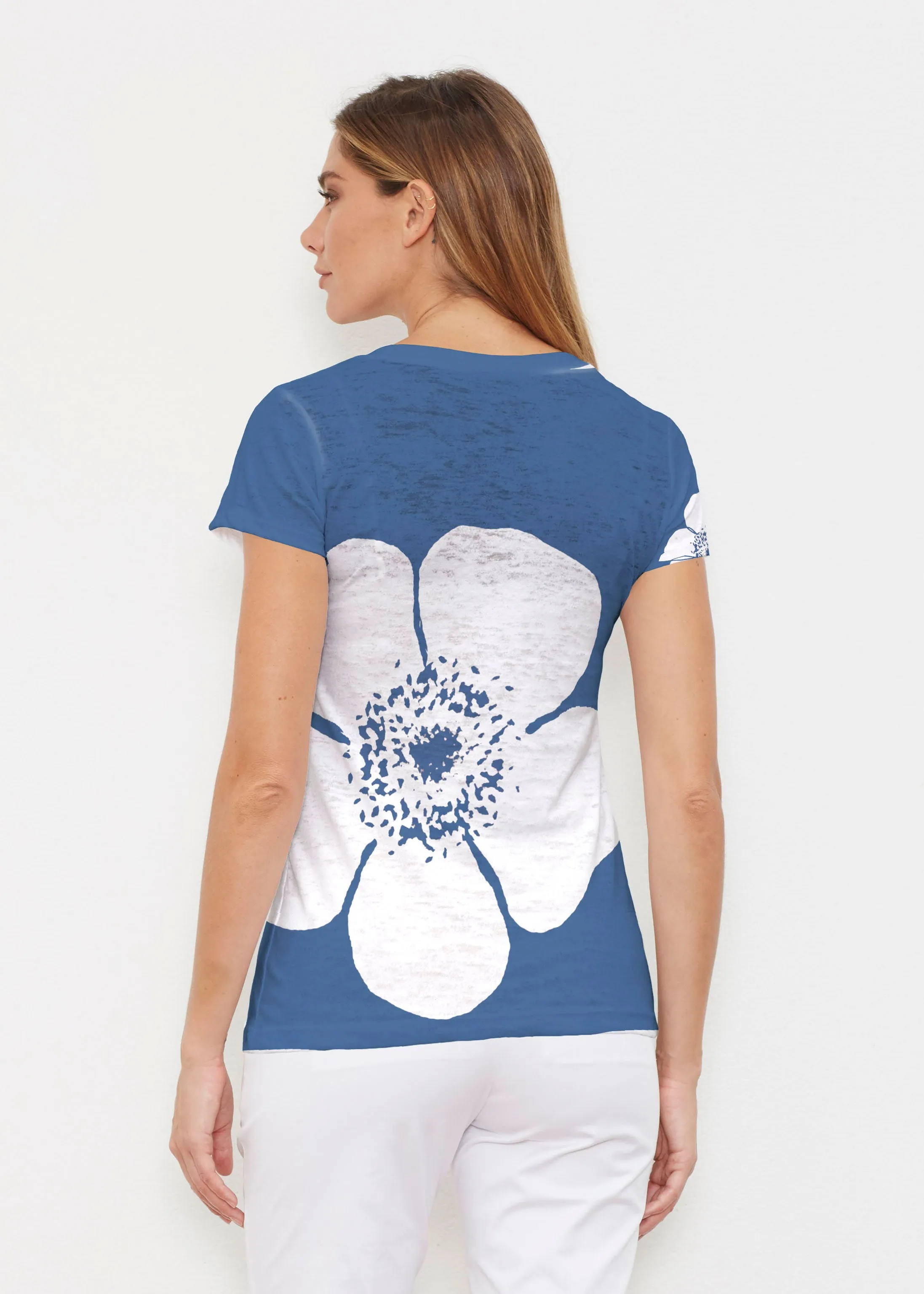 Poppy Navy (7013) ~ Signature Cap Sleeve V-Neck Shirt