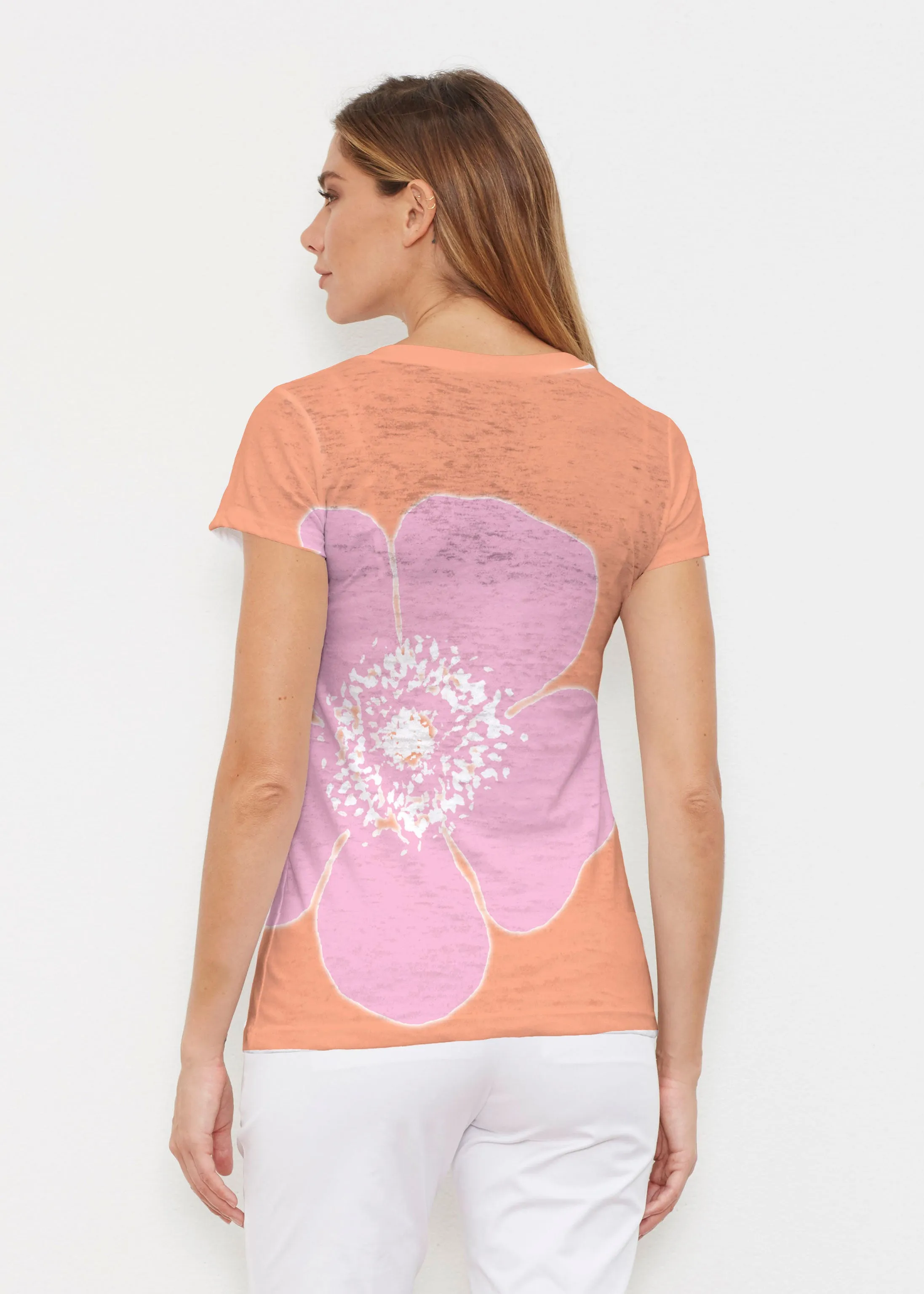 Poppy Orange-Pink (7108) ~ Signature Cap Sleeve V-Neck Shirt