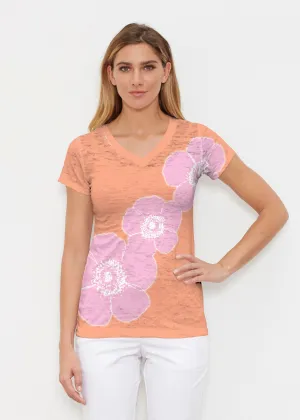 Poppy Orange-Pink (7108) ~ Signature Cap Sleeve V-Neck Shirt