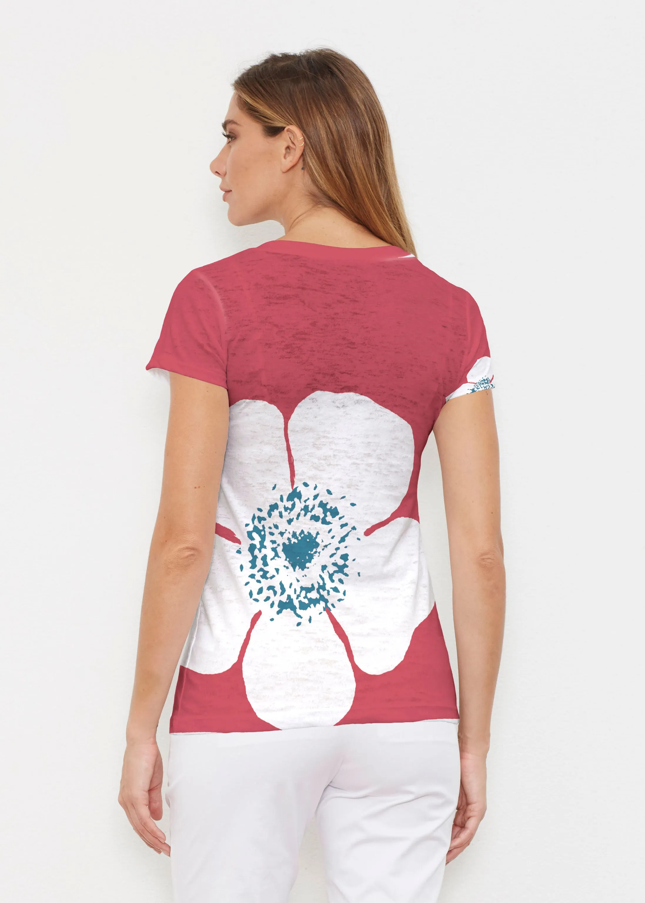 Poppy Red (7015) ~ Signature Cap Sleeve V-Neck Shirt