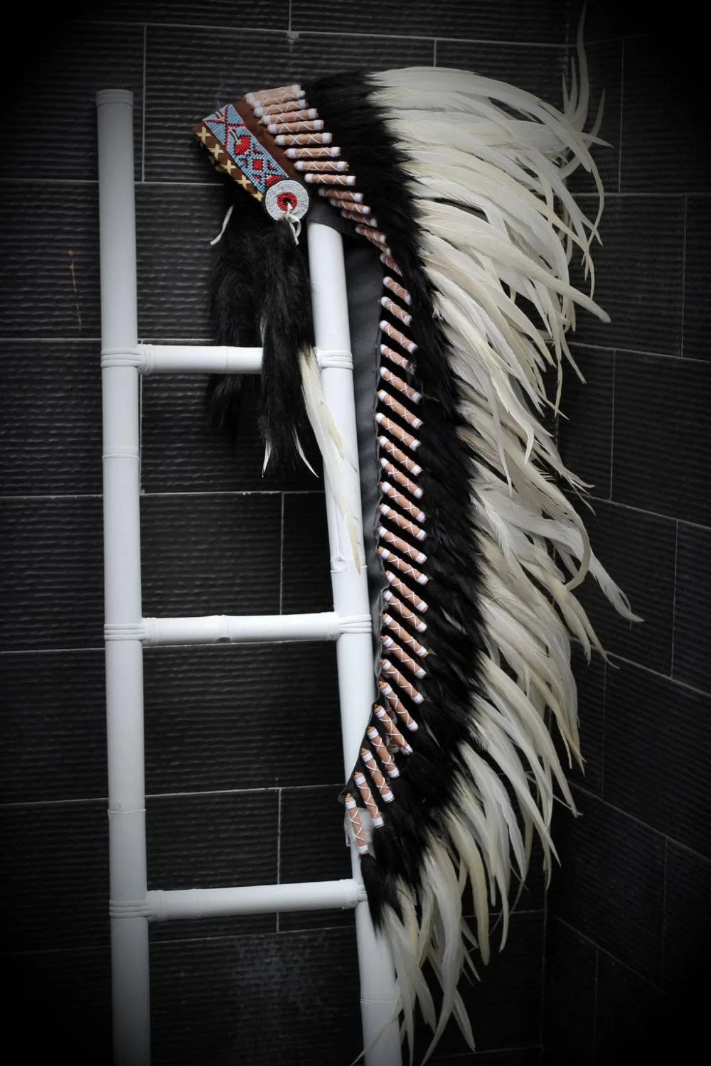 PRICE REDUCED Z06 Extra Large White  Feather Headdress (43  inch long )/ war bonnet.