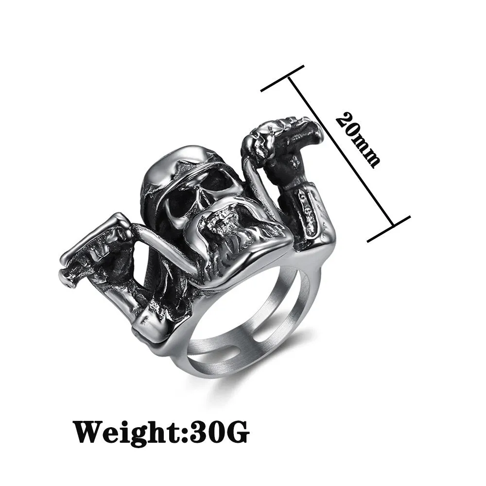 Punk Rock Motorcyclist Skull Ring