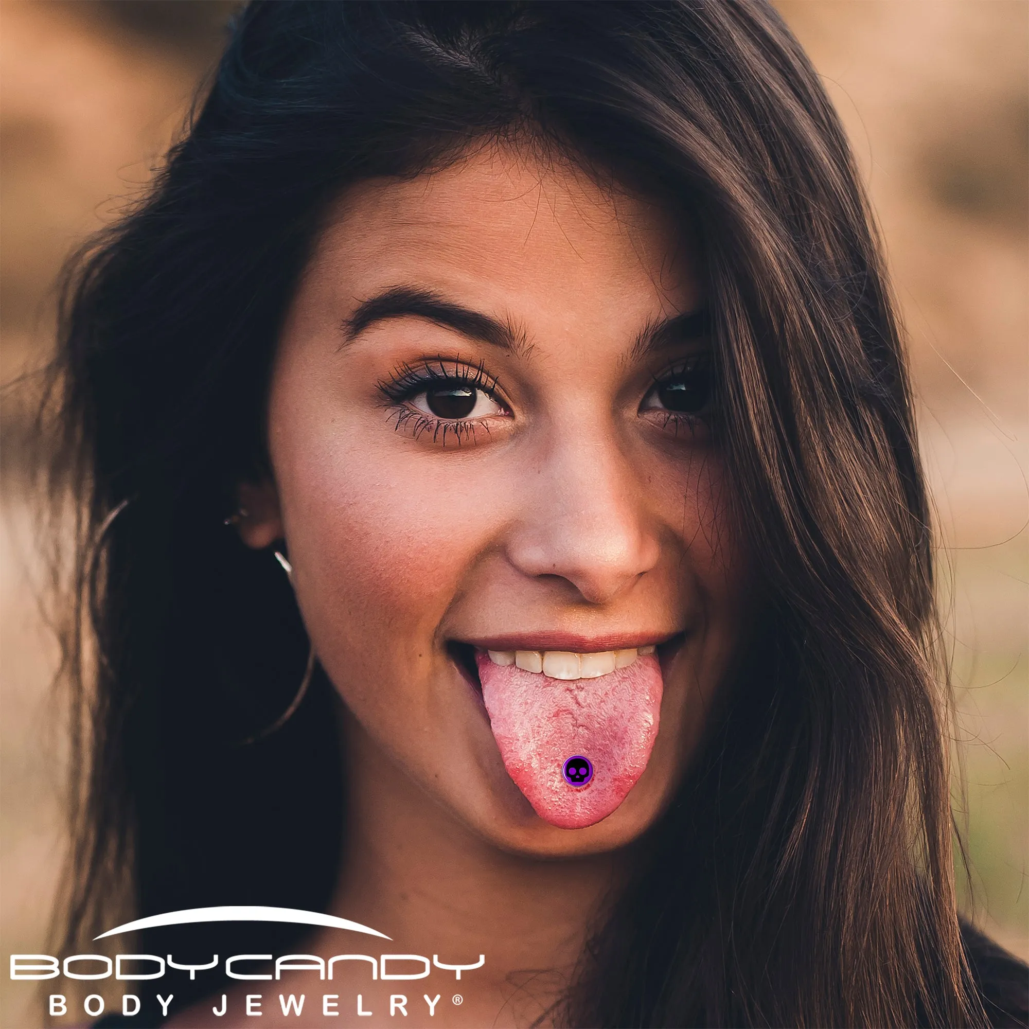 Purple Black Simple Skull Barbell Tongue Ring