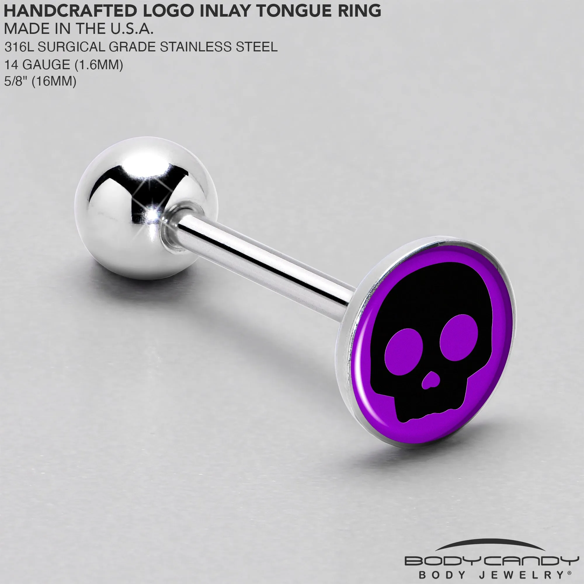 Purple Black Simple Skull Barbell Tongue Ring