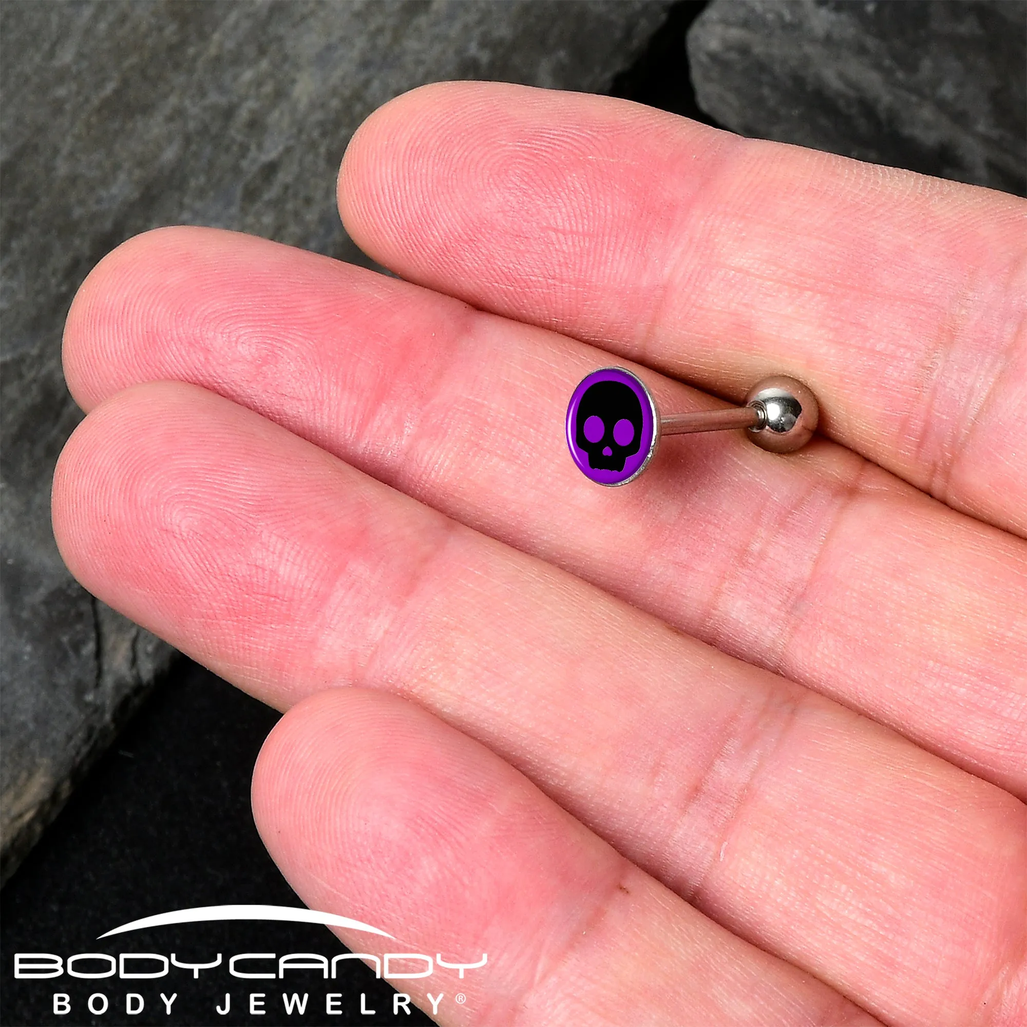 Purple Black Simple Skull Barbell Tongue Ring