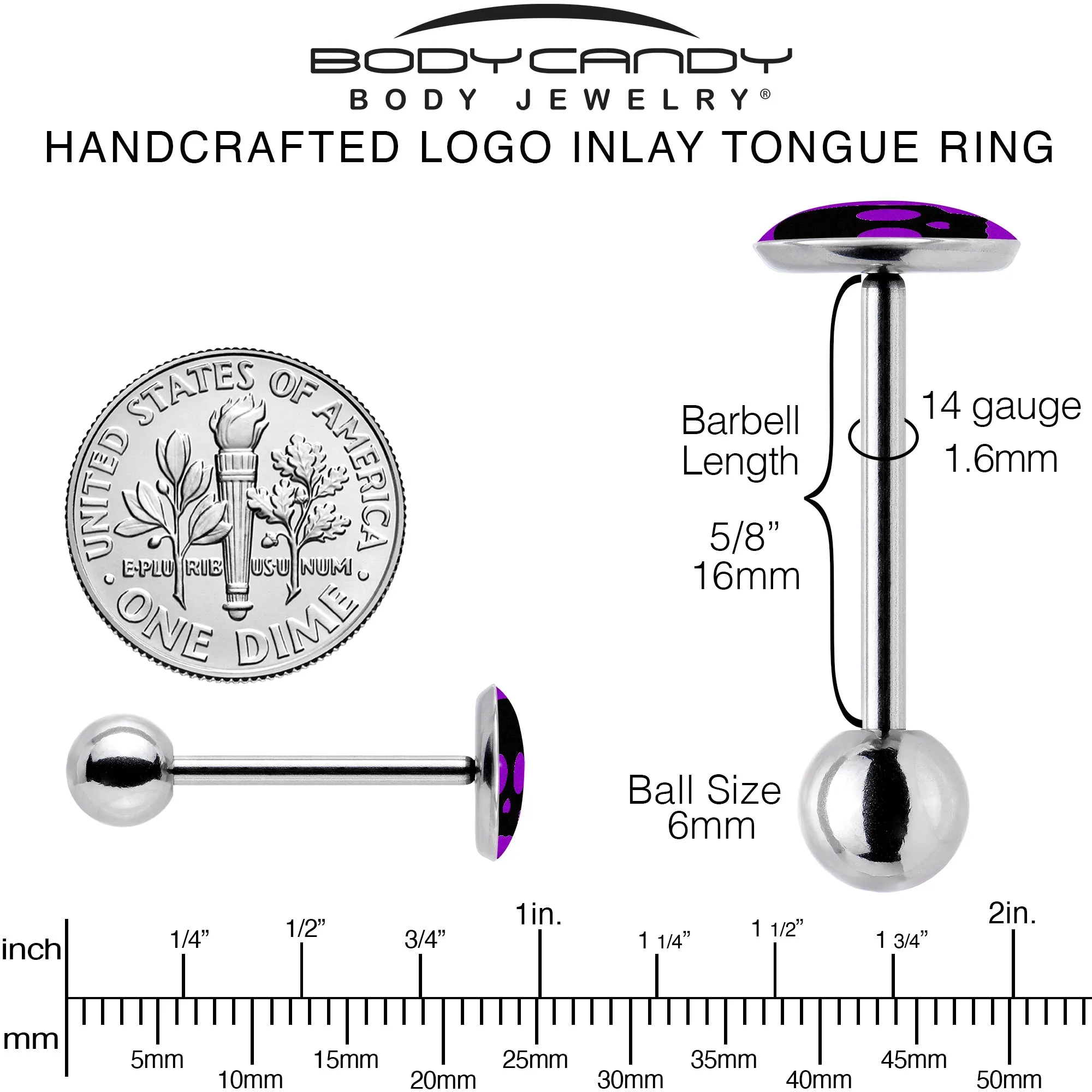 Purple Black Simple Skull Barbell Tongue Ring