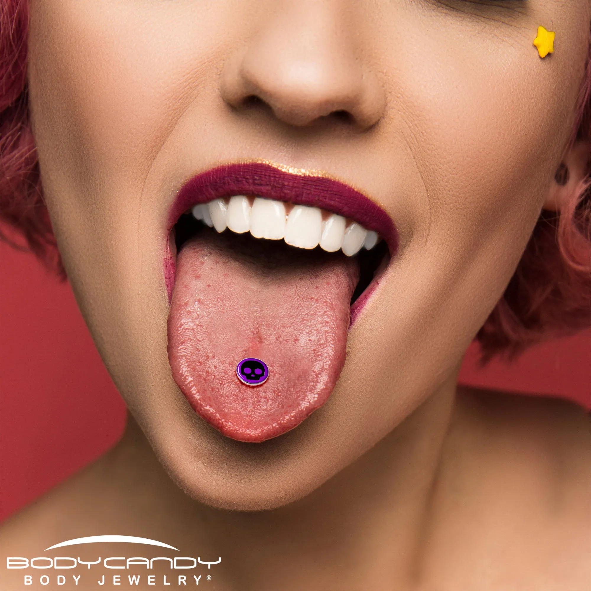 Purple Black Simple Skull Barbell Tongue Ring