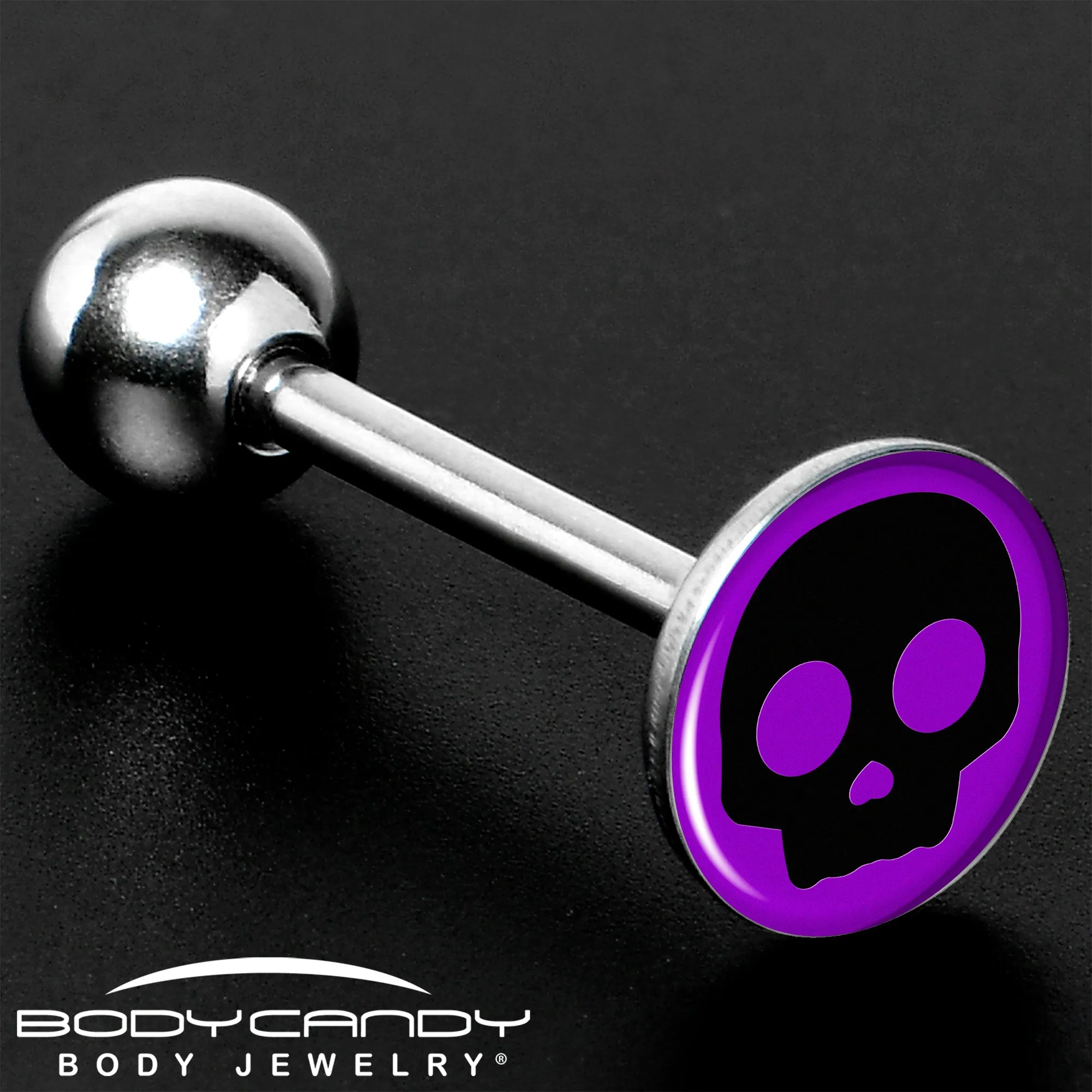Purple Black Simple Skull Barbell Tongue Ring