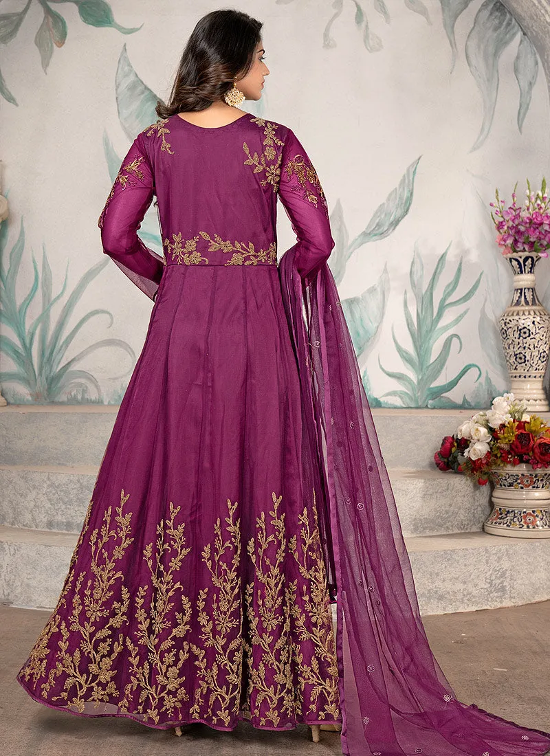 Purple Kalidar Embroidered Designer Anarkali Suit