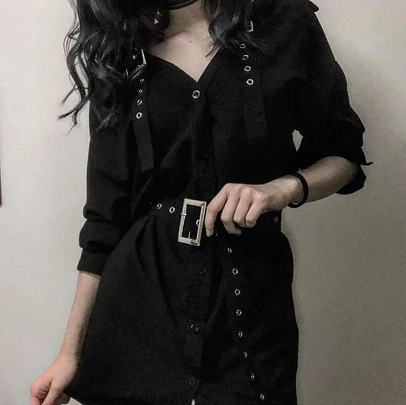 "BLACK GOTHIC OFF SHOULDER" SHIRT DRESS K082201REVIEW