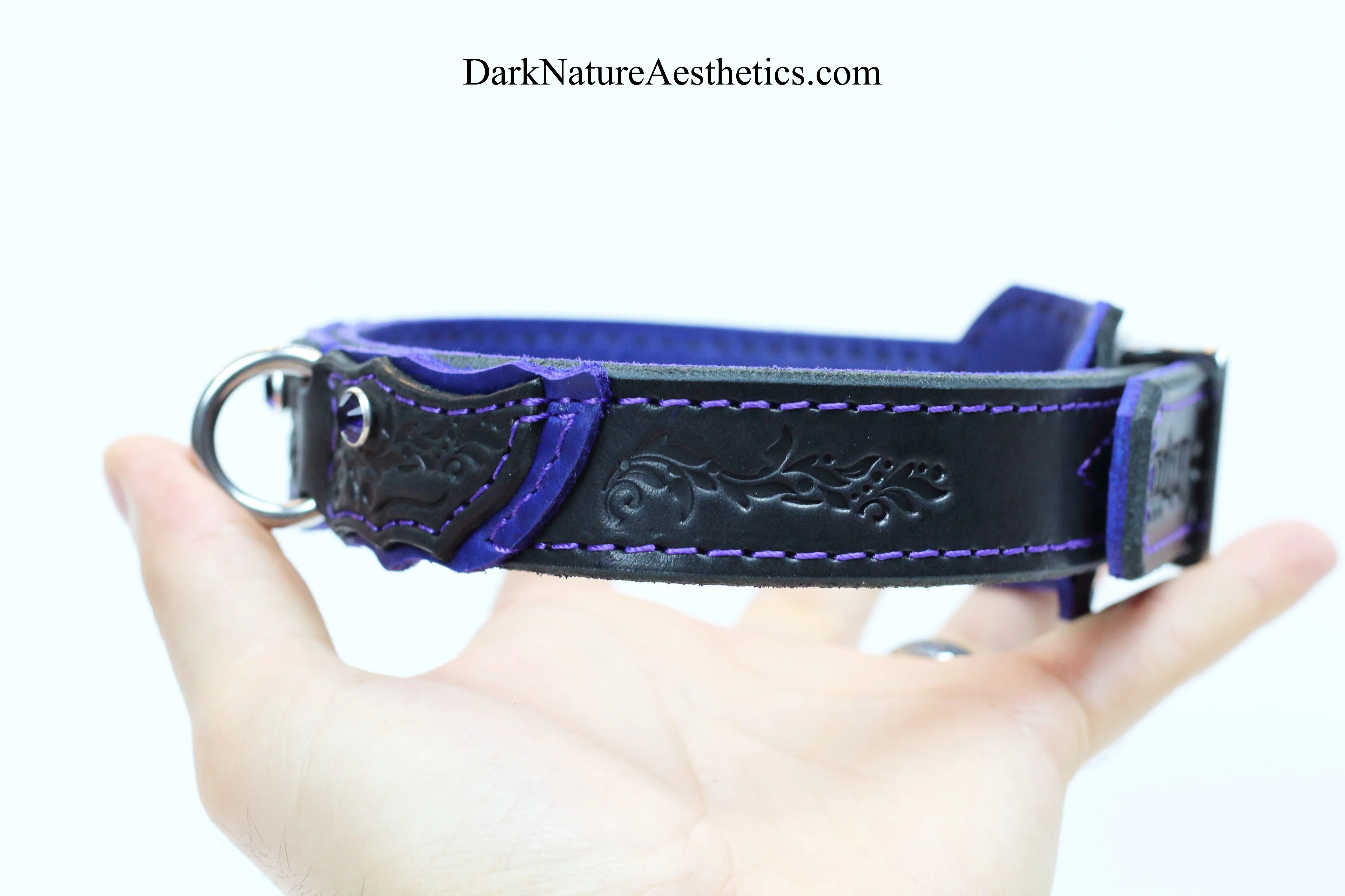 "Carnal Sins" Purple Locking Bondage Leather Collar