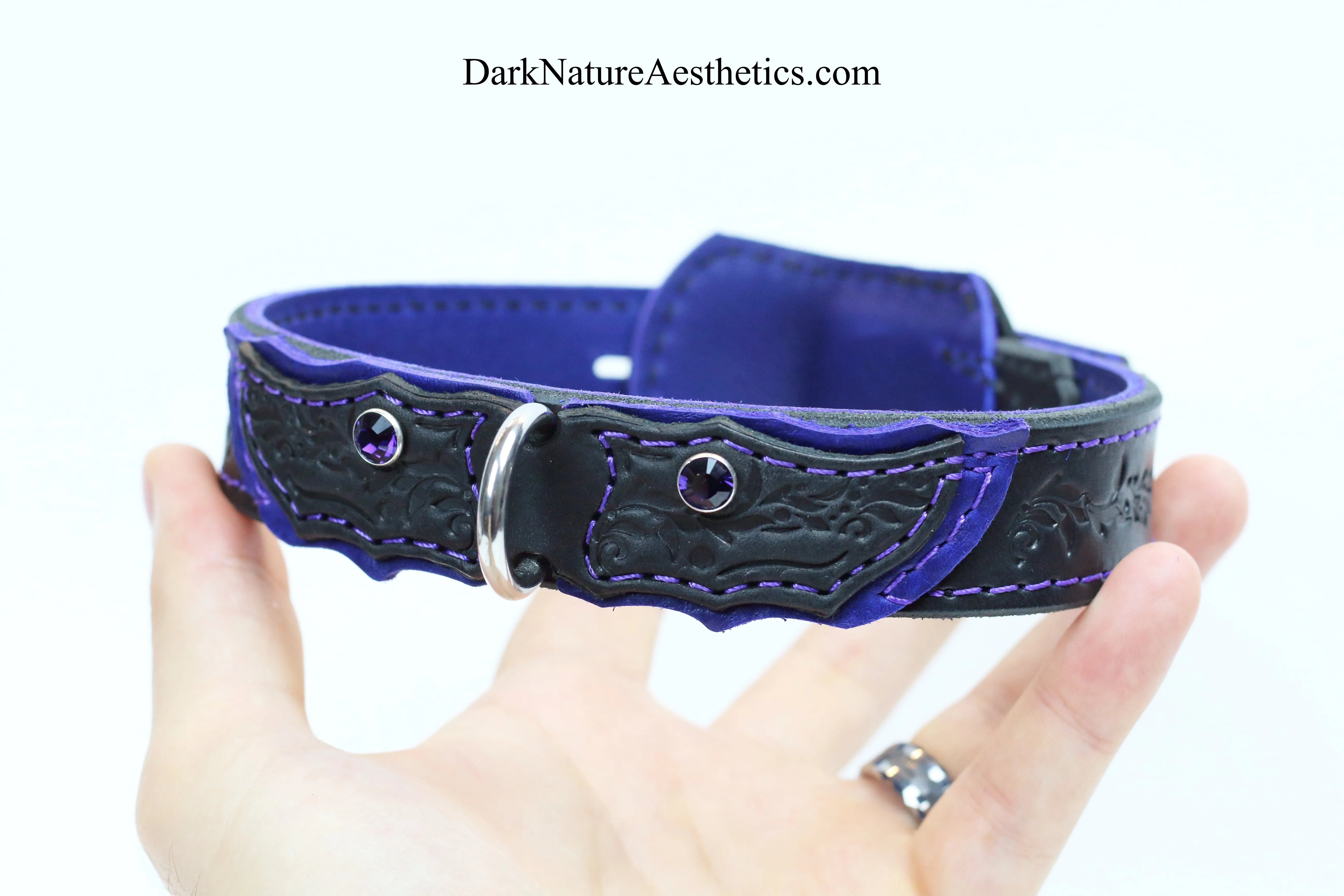 "Carnal Sins" Purple Locking Bondage Leather Collar