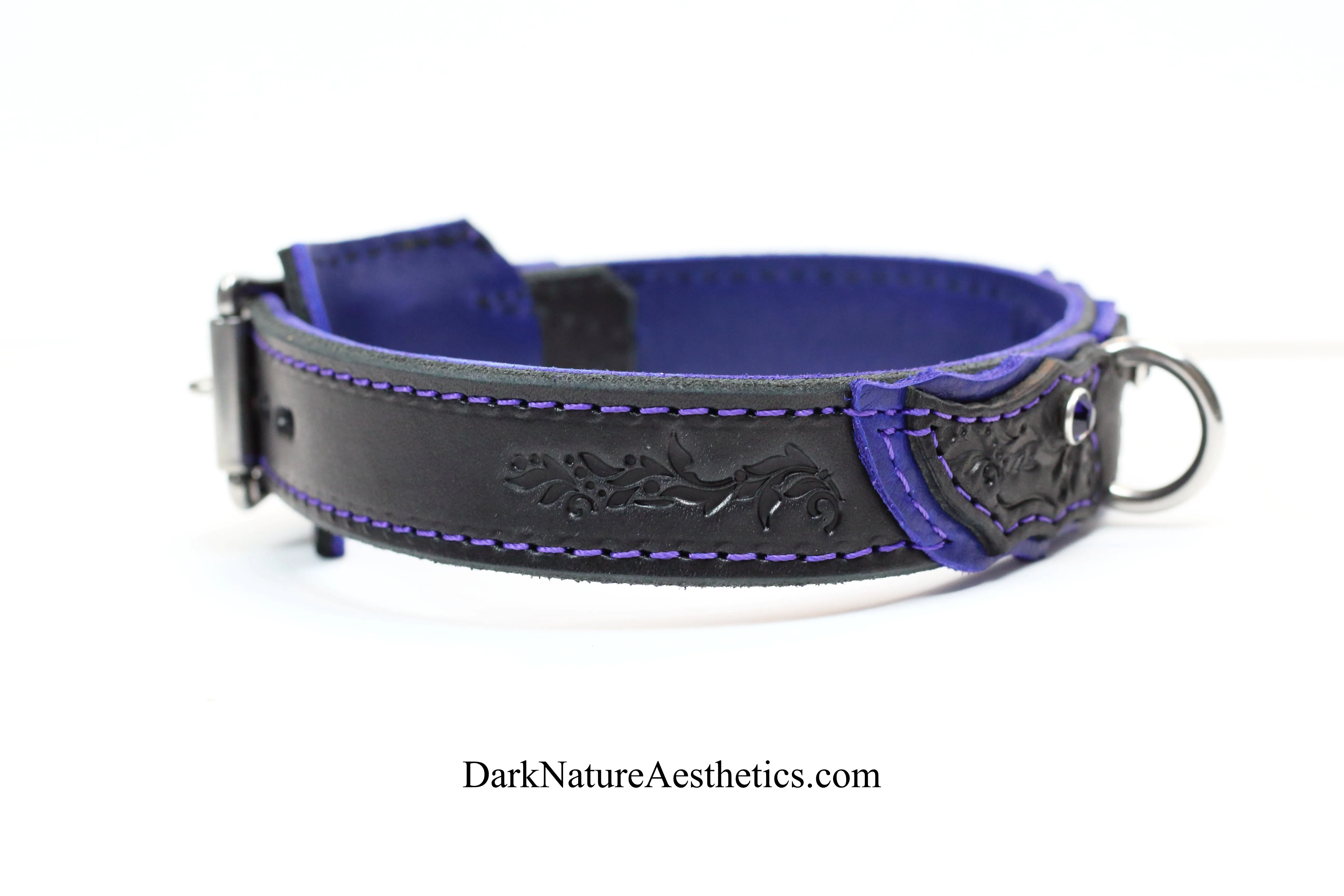 "Carnal Sins" Purple Locking Bondage Leather Collar