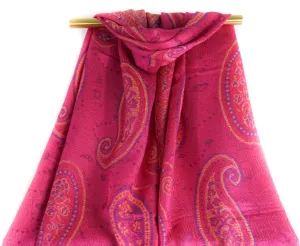 Radiant Magenta  Majestic Paisley Pashmina Scarf Bohemian Shawl