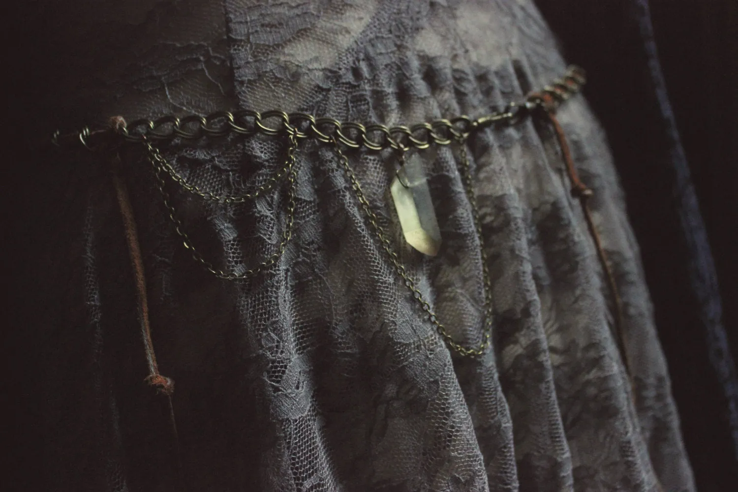 Rambler. Boho Suede Lace, Vintage Brass & Honey Quartz Hip Belt.