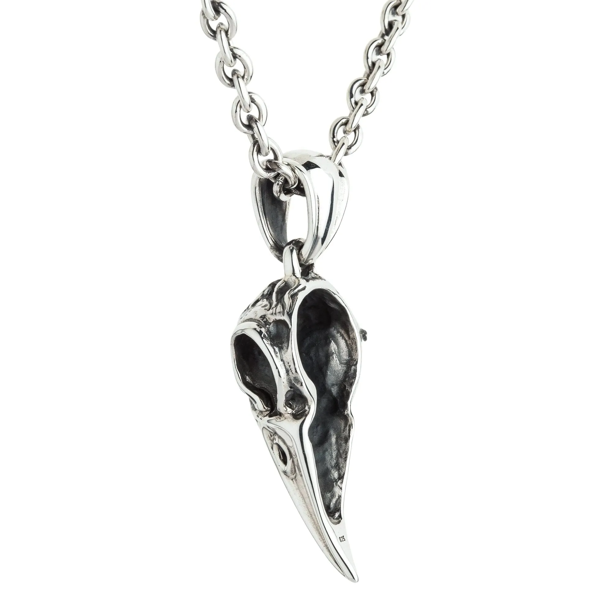 Raven Bone Skull Sterling Silver Gothic Pendant