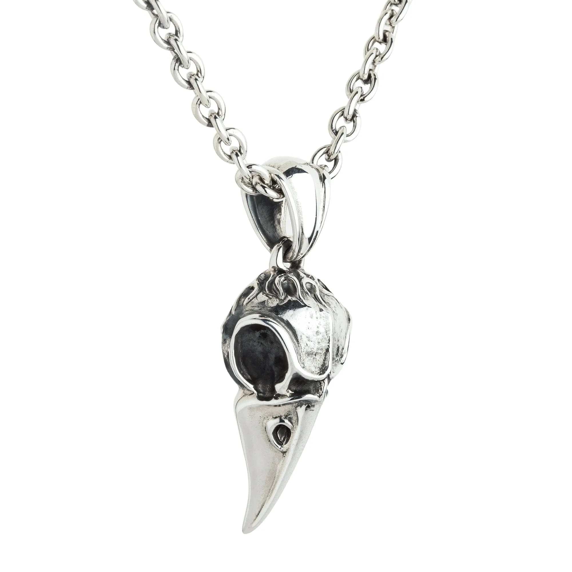 Raven Bone Skull Sterling Silver Gothic Pendant