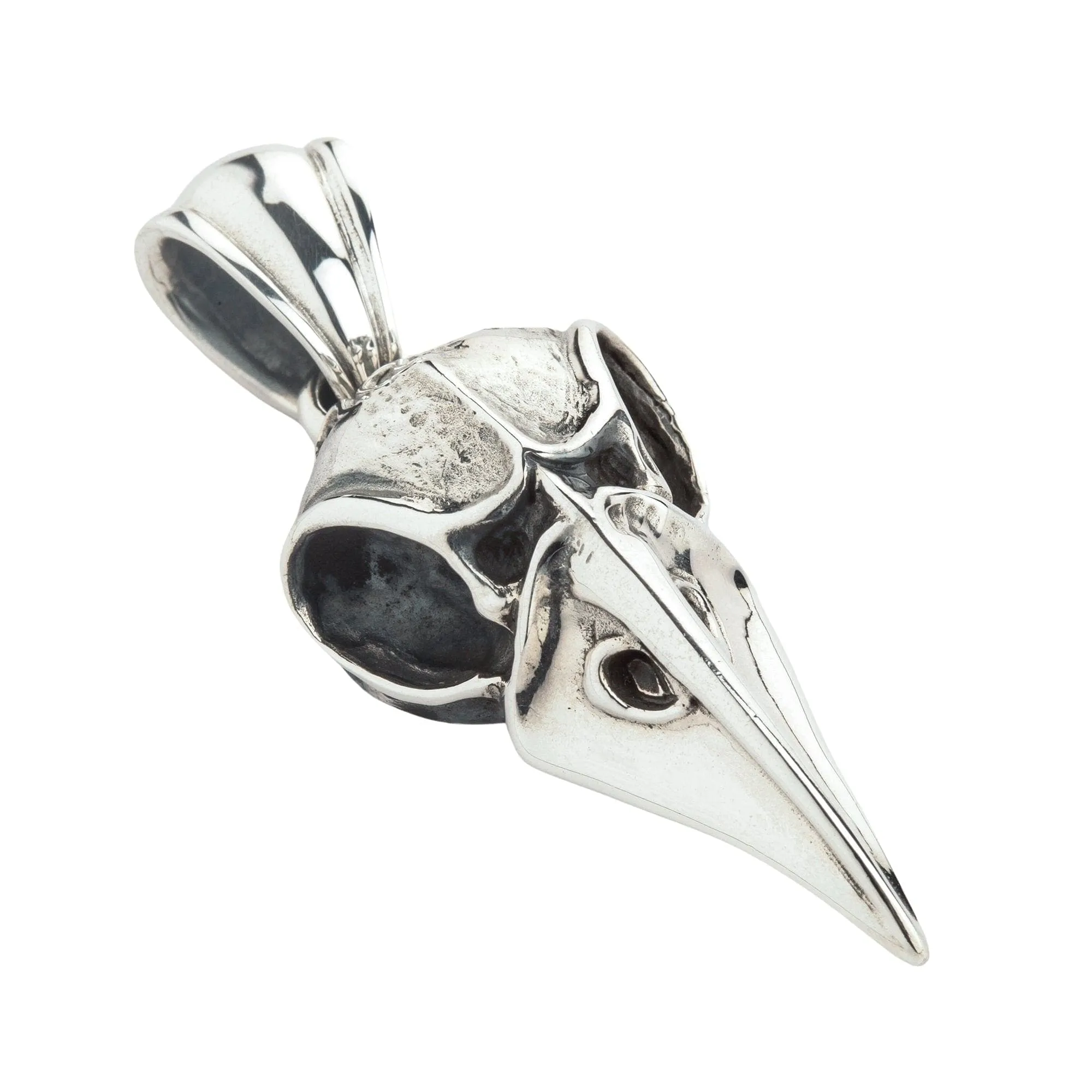 Raven Bone Skull Sterling Silver Gothic Pendant