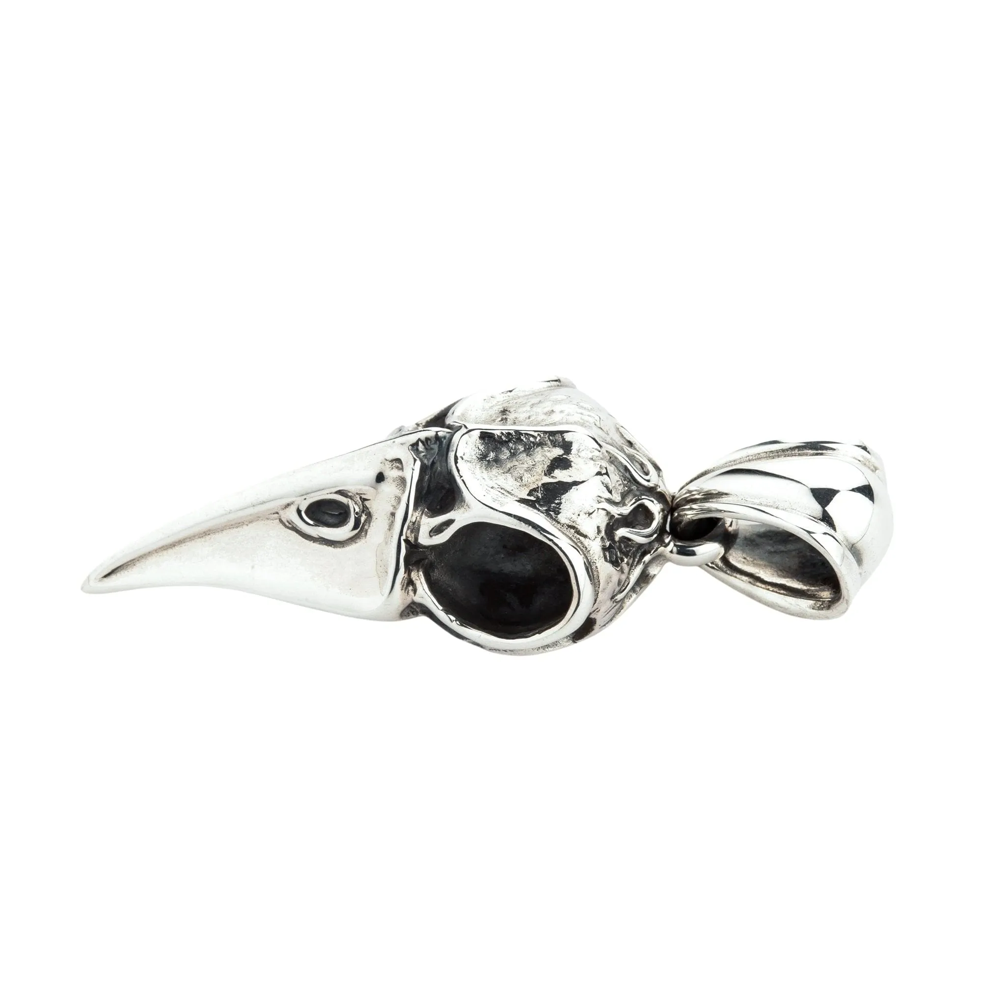 Raven Bone Skull Sterling Silver Gothic Pendant