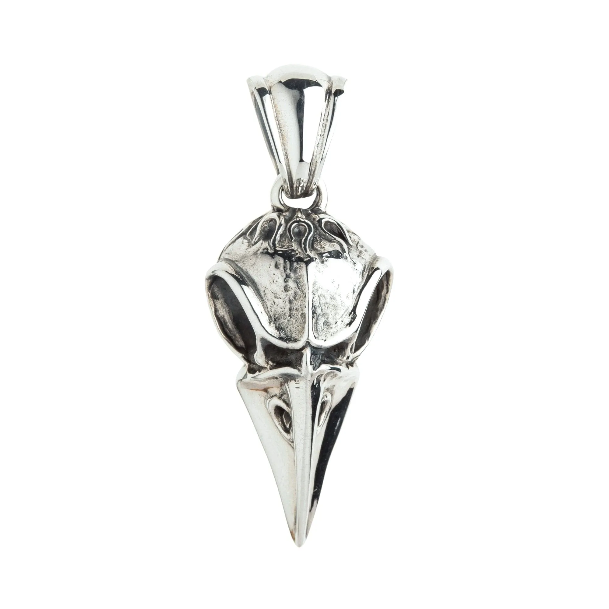 Raven Bone Skull Sterling Silver Gothic Pendant