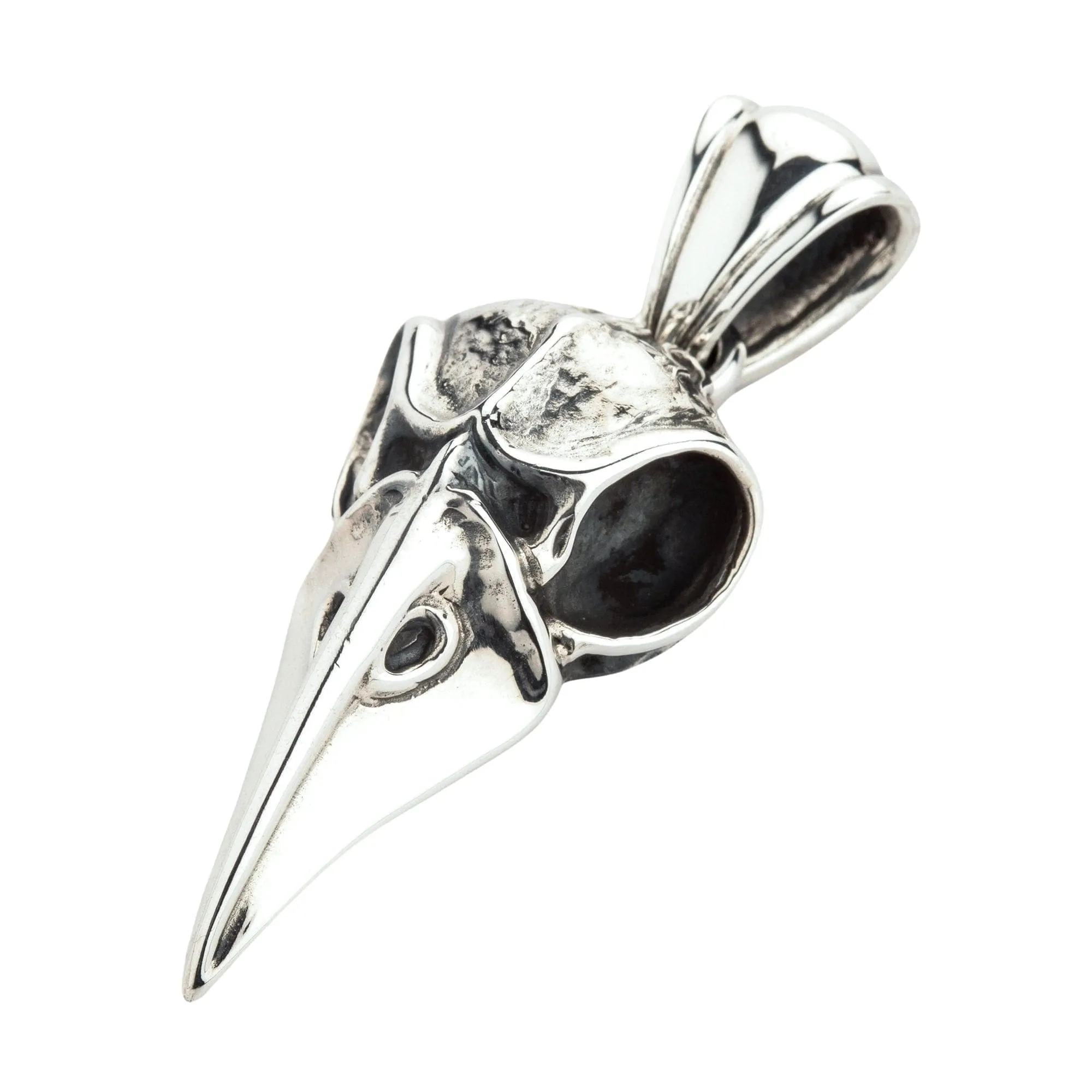 Raven Bone Skull Sterling Silver Gothic Pendant
