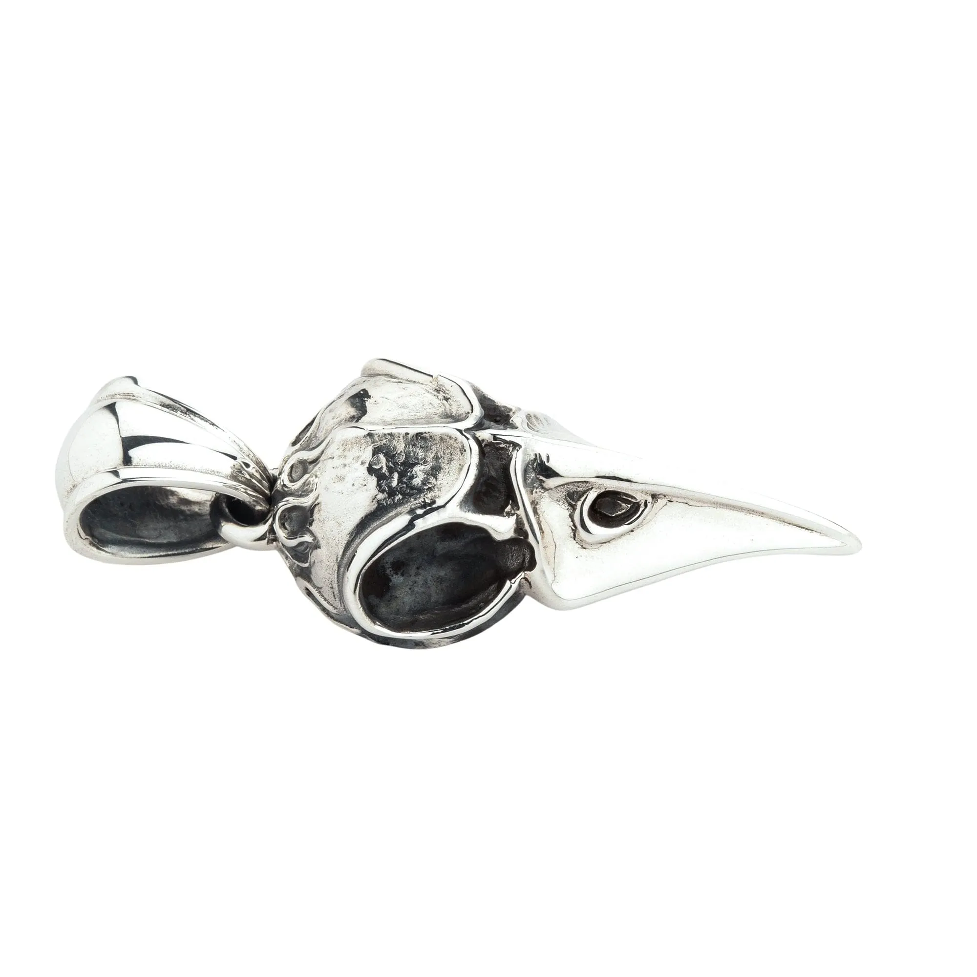 Raven Bone Skull Sterling Silver Gothic Pendant