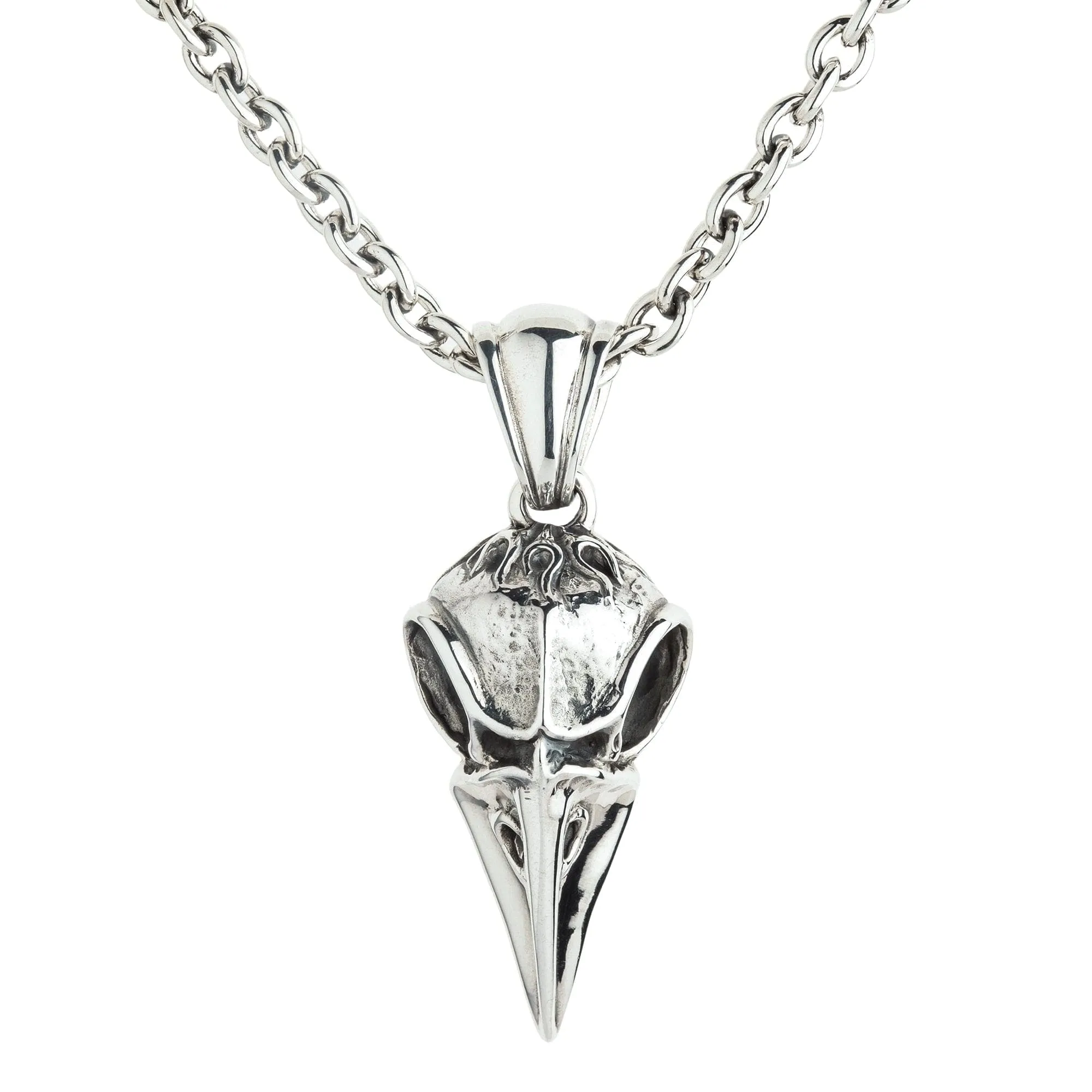 Raven Bone Skull Sterling Silver Gothic Pendant