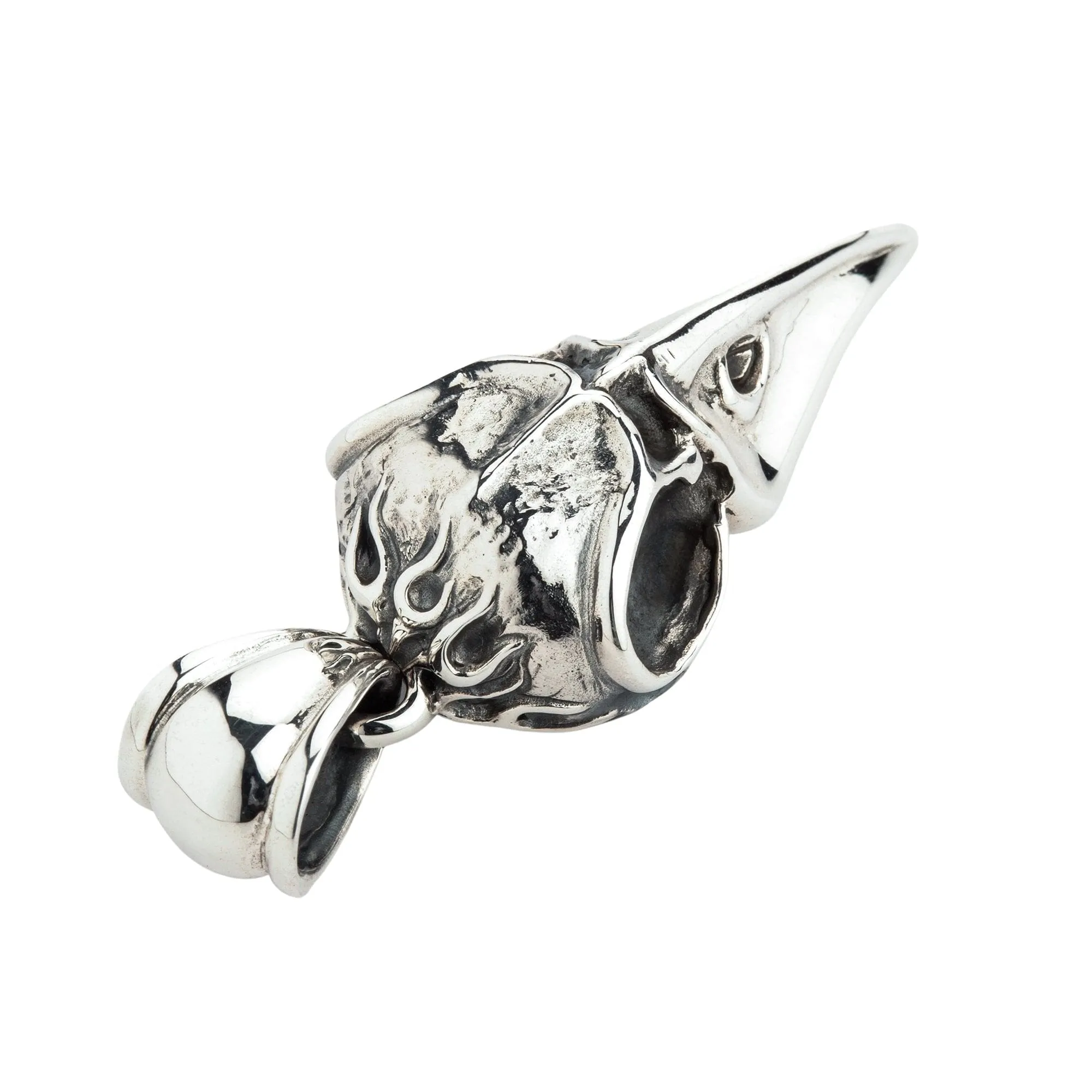 Raven Bone Skull Sterling Silver Gothic Pendant