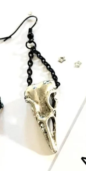Raven skull chain drop earrings Gothic jewelry silver color Crow's head pendant 2019 fashion women gift new Give to girlfriend