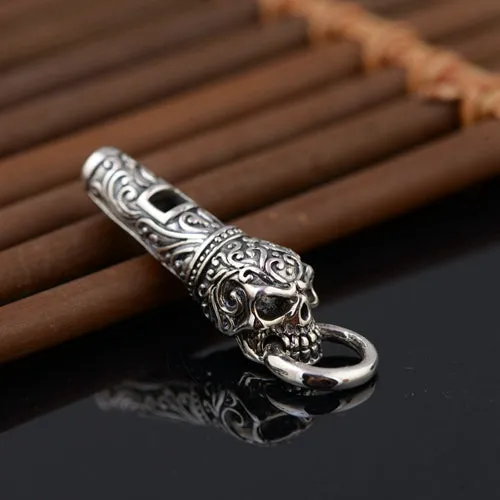 Real 925 Sterling Silver Pendant Whistle Skull Jewelry