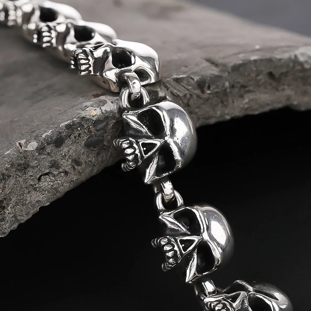 Real Solid 925 Sterling Silver Bracelet Skulls Gothic Punk Jewelry OT Buckle 6.3"-9.4"