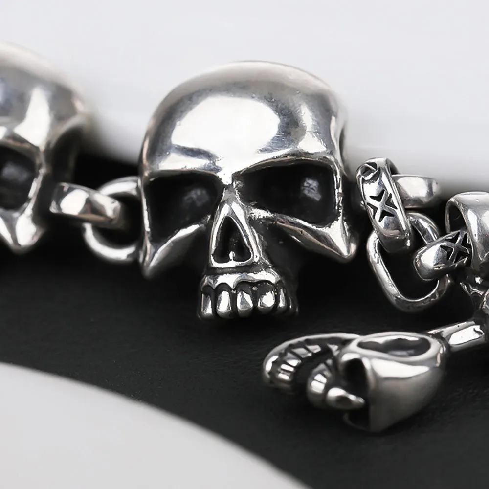Real Solid 925 Sterling Silver Bracelet Skulls Gothic Punk Jewelry OT Buckle 6.3"-9.4"