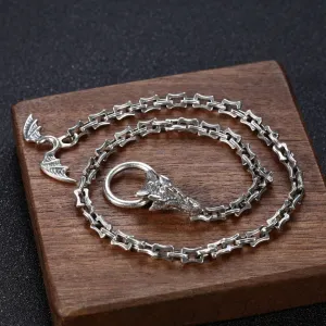 Real Solid 925 Sterling Silver Necklace Jewelry Dragon King Wing OT-Buckle 15"- 24"
