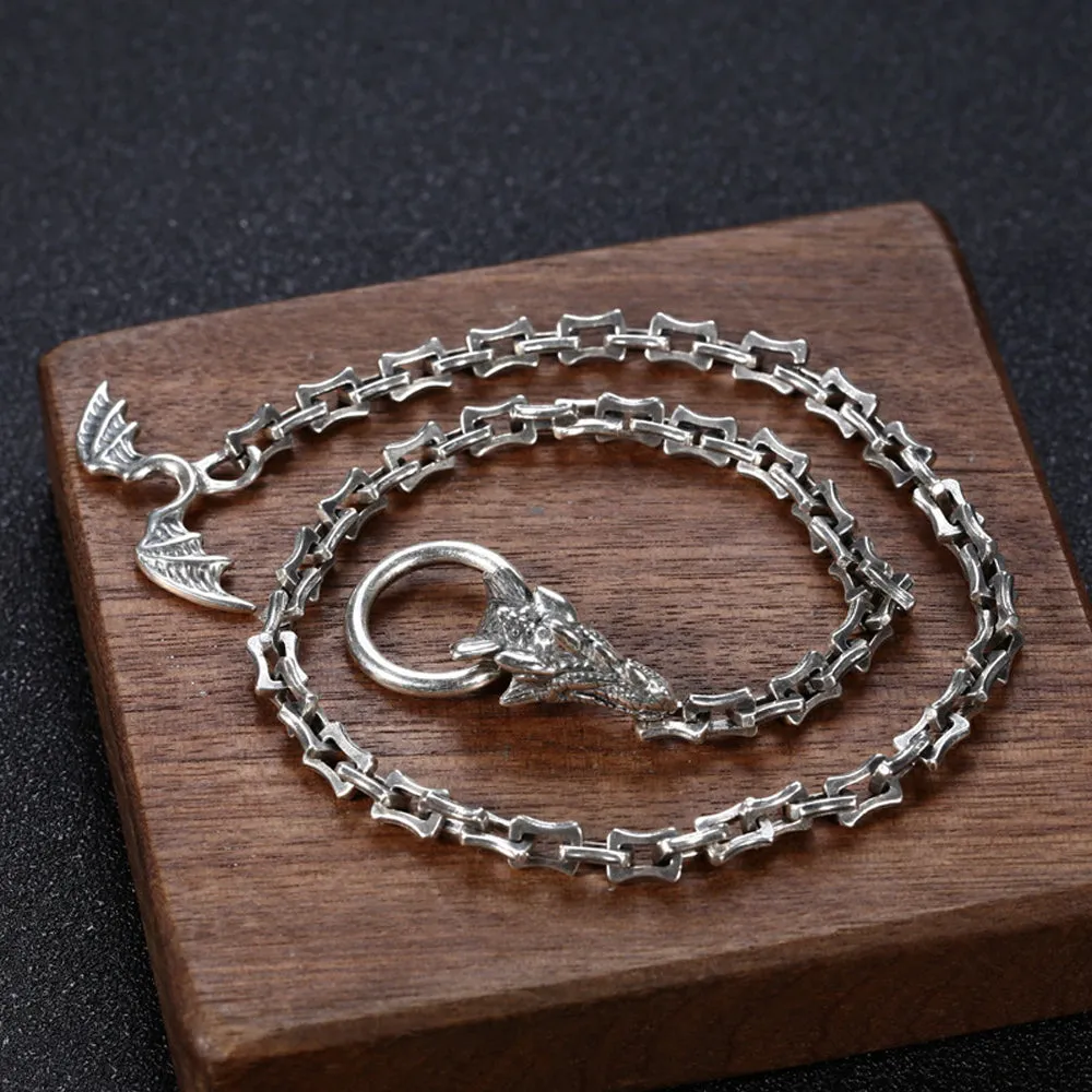 Real Solid 925 Sterling Silver Necklace Jewelry Dragon King Wing OT-Buckle 15"- 24"