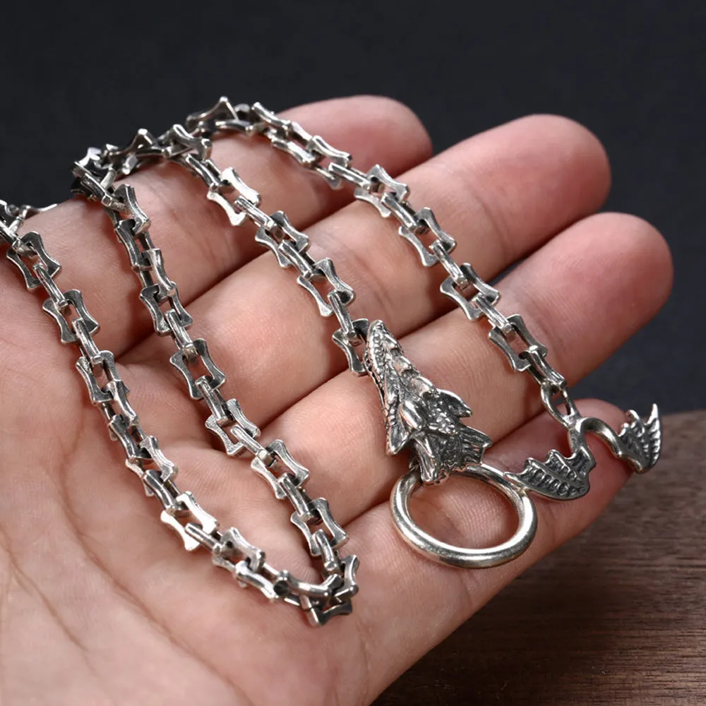 Real Solid 925 Sterling Silver Necklace Jewelry Dragon King Wing OT-Buckle 15"- 24"