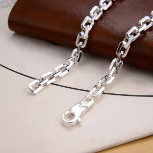 Real Solid 925 Sterling Silver Necklace Jewelry Rectangle Chain HipHop Lobster-Buckle 24"
