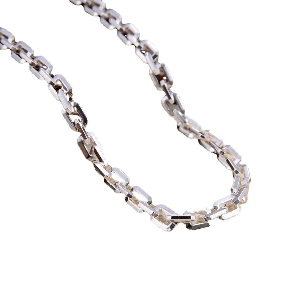 Real Solid 925 Sterling Silver Necklace Jewelry Rectangle Chain HipHop Lobster-Buckle 24"