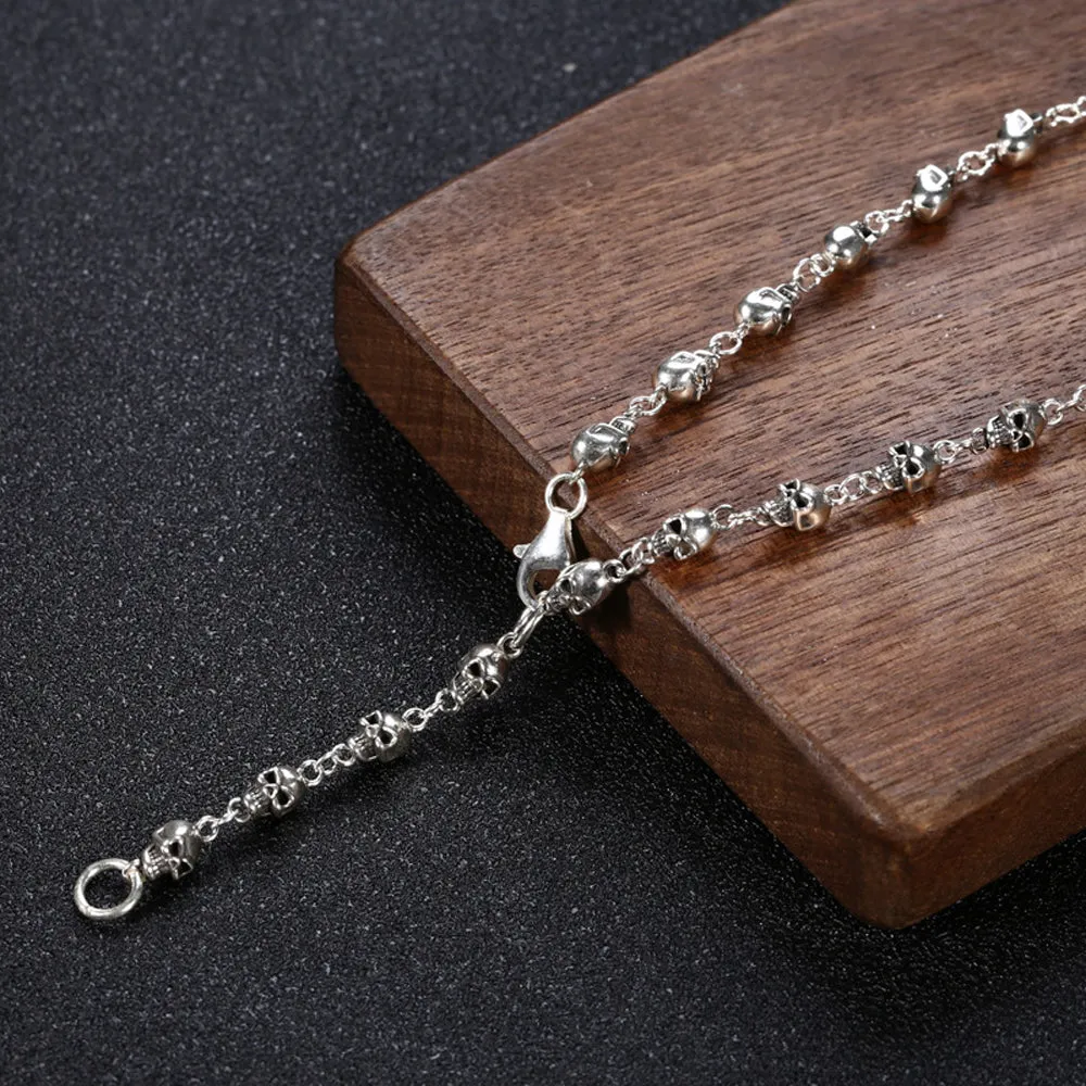 Real Solid 925 Sterling Silver Necklace Skull Splice Hook Hip Rock Fashion 22"