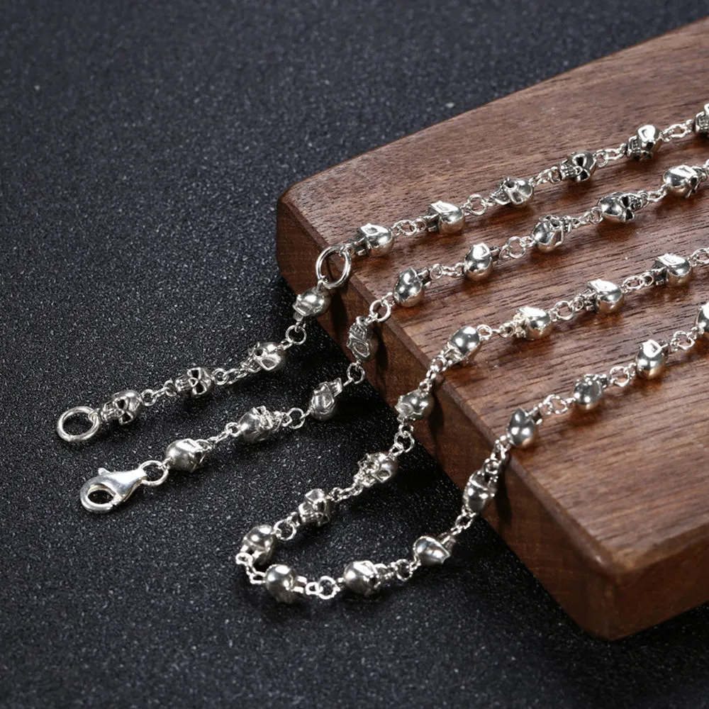Real Solid 925 Sterling Silver Necklace Skull Splice Hook Hip Rock Fashion 22"