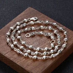 Real Solid 925 Sterling Silver Necklace Skull Splice Hook Hip Rock Fashion 22"