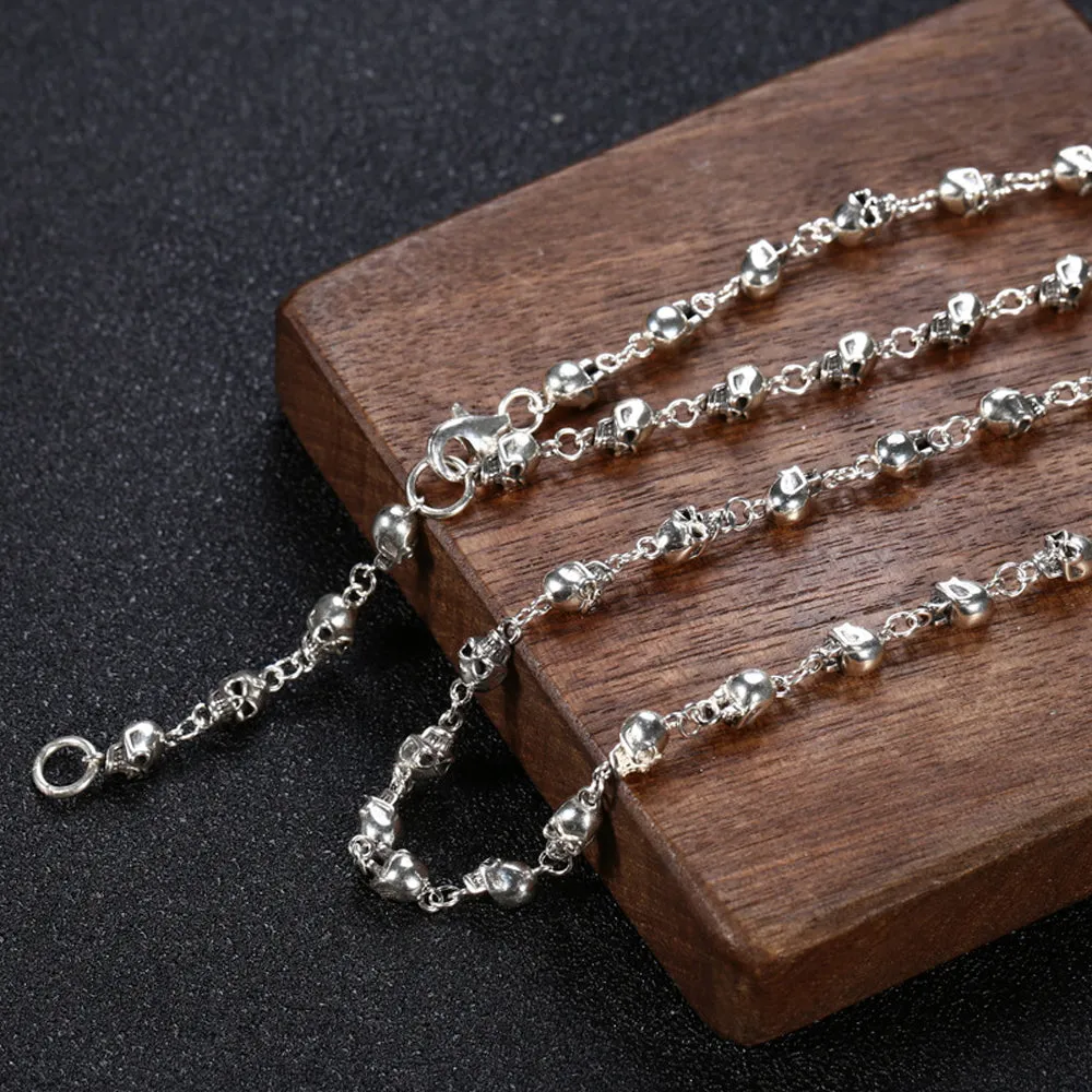Real Solid 925 Sterling Silver Necklace Skull Splice Hook Hip Rock Fashion 22"