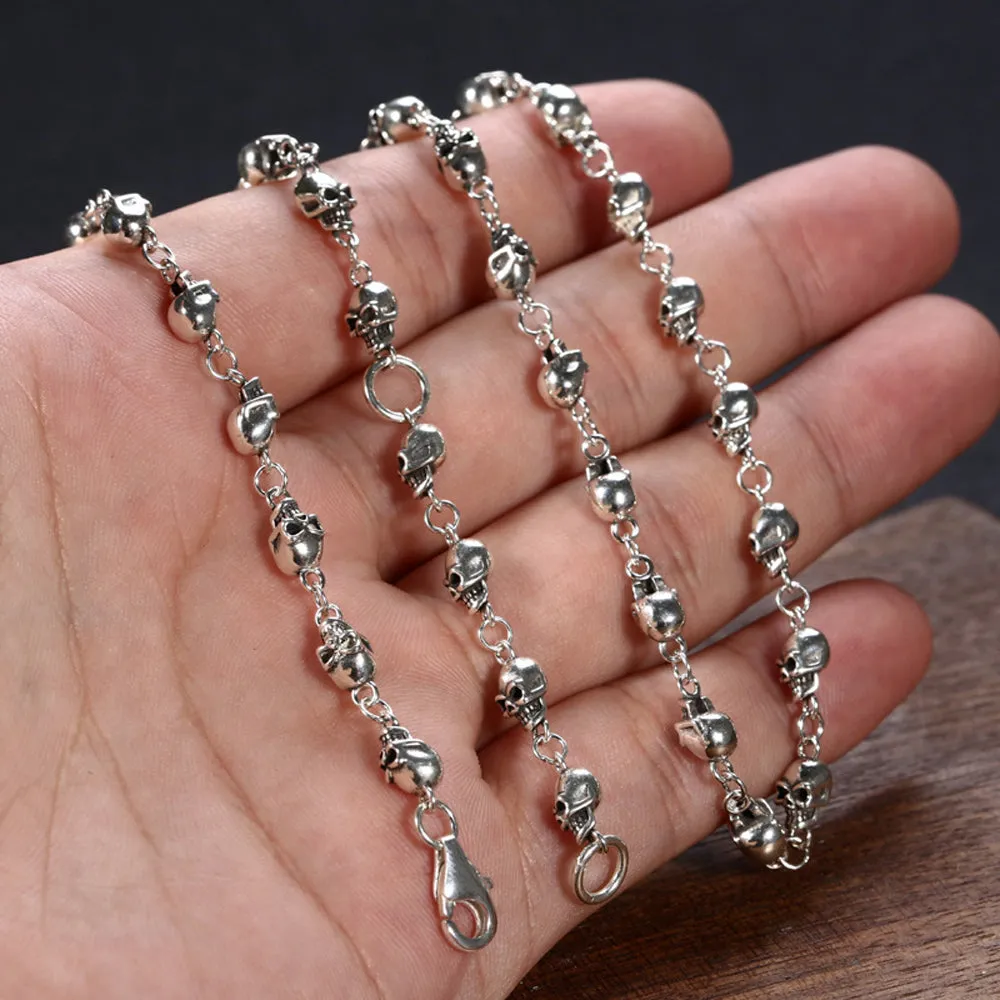 Real Solid 925 Sterling Silver Necklace Skull Splice Hook Hip Rock Fashion 22"