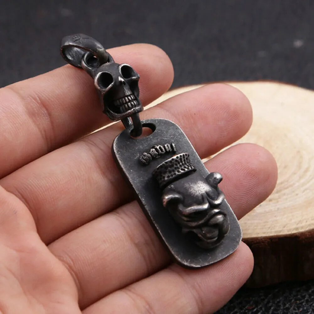 Real Solid 925 Sterling Silver Pendants Animals Dog Head Skull Punk Jewelry