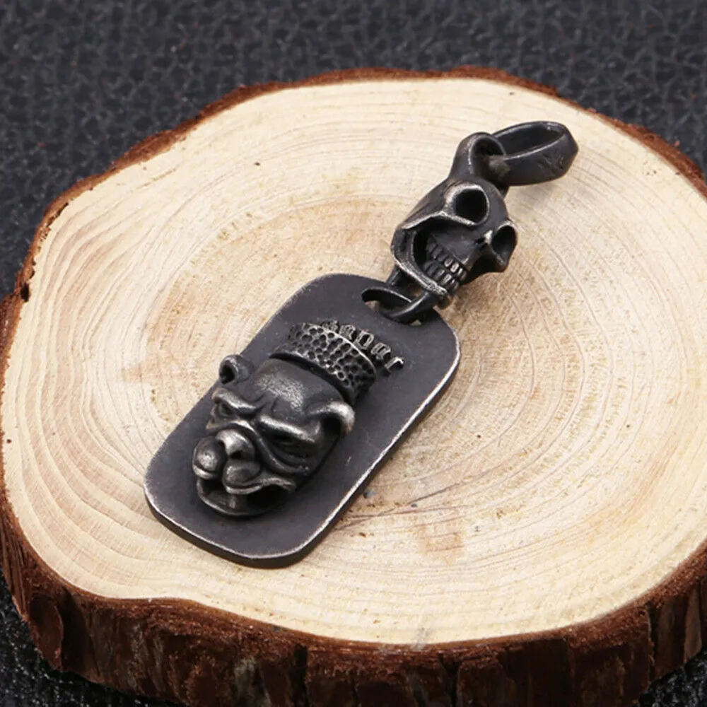 Real Solid 925 Sterling Silver Pendants Animals Dog Head Skull Punk Jewelry