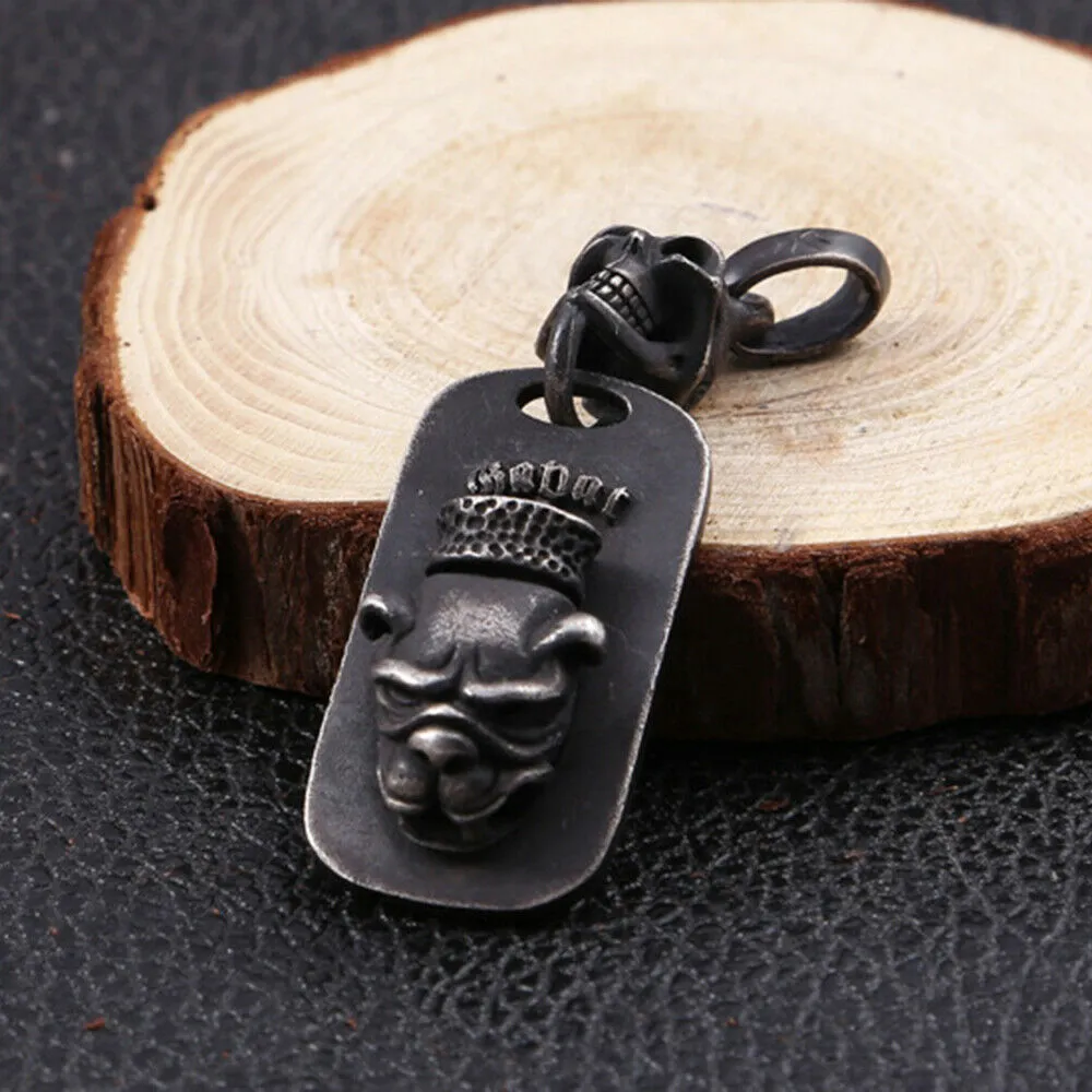 Real Solid 925 Sterling Silver Pendants Animals Dog Head Skull Punk Jewelry