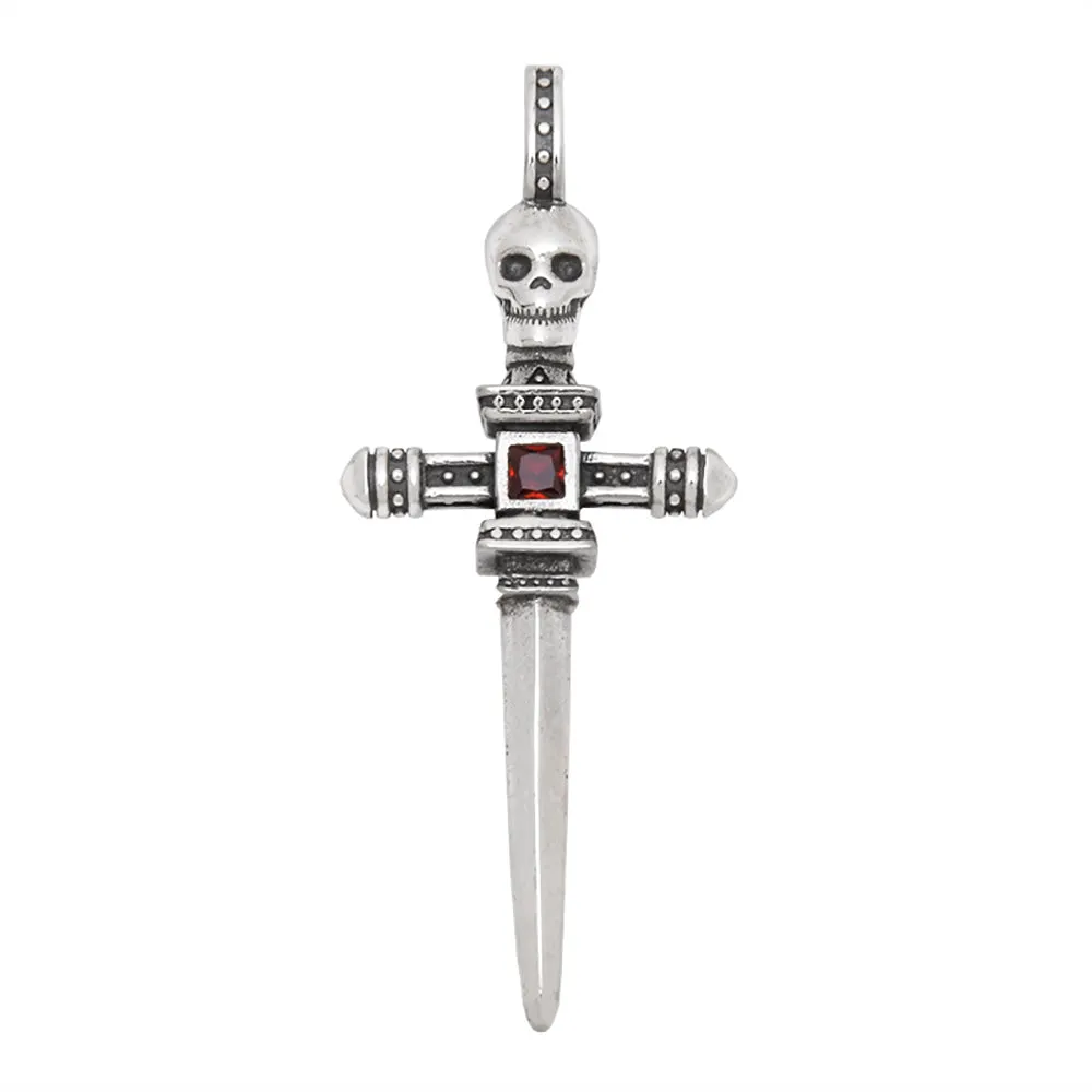 Real Solid 925 Sterling Silver Pendants CZ Inlay Skull Sword Cross Gothic Punk Jewelry